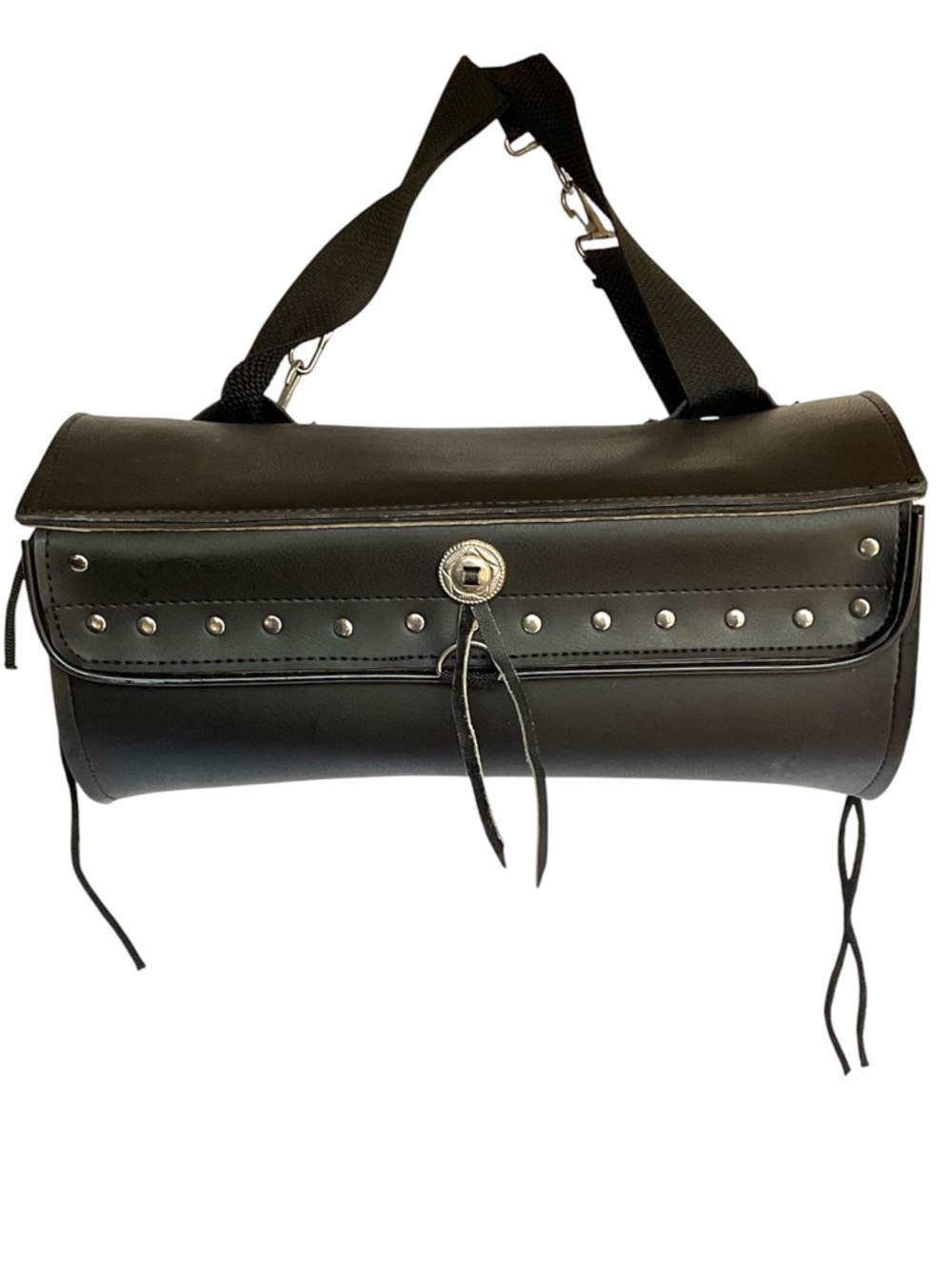 Motorcycle Leather front Tool Bag Studded biker Fork Handlebar Storage Black